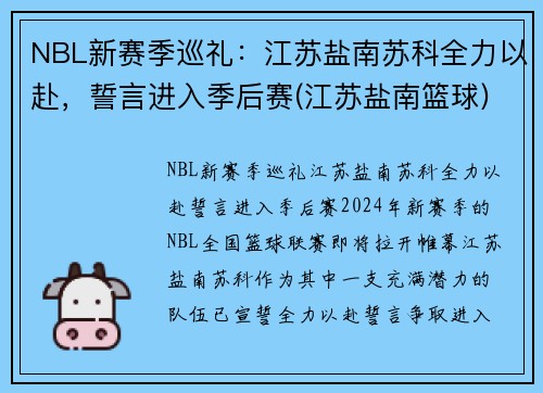 NBL新赛季巡礼：江苏盐南苏科全力以赴，誓言进入季后赛(江苏盐南篮球)