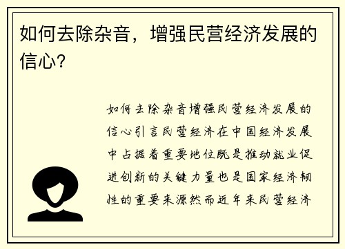 如何去除杂音，增强民营经济发展的信心？