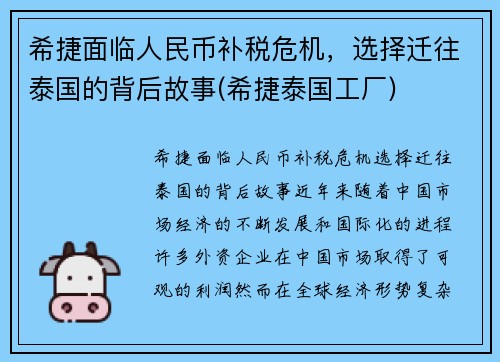 希捷面临人民币补税危机，选择迁往泰国的背后故事(希捷泰国工厂)